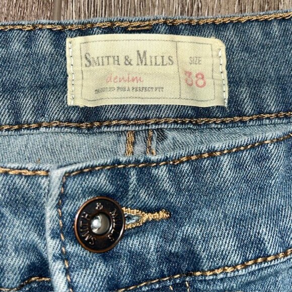 Smith & Mills Jeans Mens 38x30.5 Blue Straight Stretch Mid Rise Med Wash Denim - Picture 6 of 7